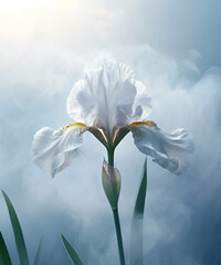 Abstract light blue cloudy  background with peony petals. A background for greeting card invitation design.