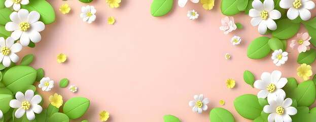 Spring floral frame, pink, banner