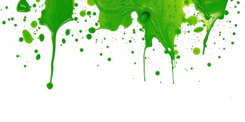 Green paint splattered on white background, artistic vision, paint splatters
