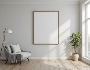 Modern mock up interior design of living room and white wall pattern background and picture frame