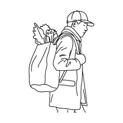 Man Carrying Groceries in Bags - Digital Line Drawing for Grocery Shopping - Man Carrying Groceries Silhouette - Man Carrying Groceries Vector - Shopping Illustration - Man Carrying Groceries Line Art