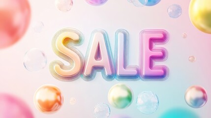 Vibrant and colorful sale announcement featuring soft bubbles and playful letters in a cheerful atmosphere