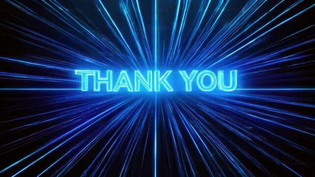 A blue neon sign that says thank you with a star burst