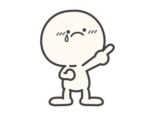 指差しのポーズの涙をこらえる人物