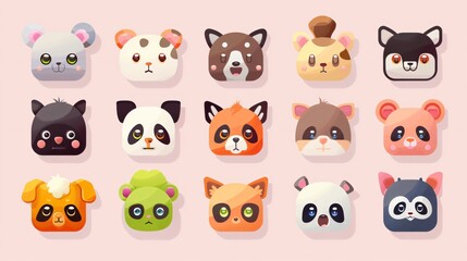 Cute Cartoon Animal Square Faces for Mobile Backgrounds
