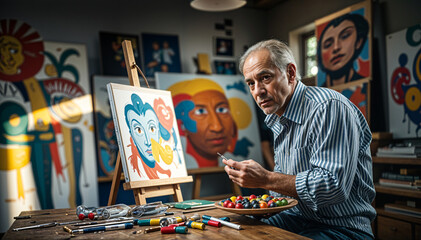 A painter sketching artwork before set to painting on canvas