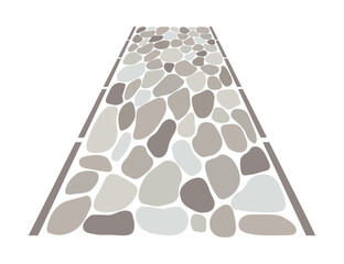 Cobblestone mosaic road, stone texture. Vector sidewalk, old garden gravel path on white background