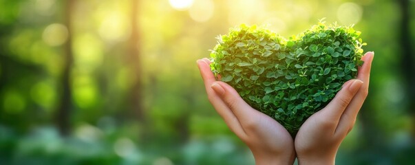 Hands holding heart-shaped greenery symbolizing love for nature and environmental care