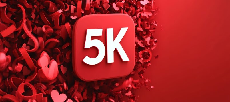 Red 5K Celebration Banner Surrounded by Hearts and Numbers A Festive Achievement Concept