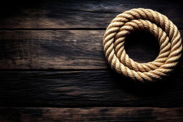 Obraz premium Nautical rope circle on dark wood