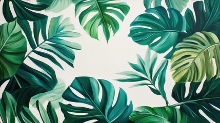 Tropical Leaf Pattern with Green Hues on a Light Background
