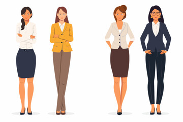 Fototapeta premium Corporate team of diverse female professionals dressed in business attire, standing confidently against a neutral minimalist background