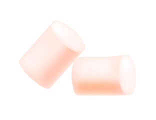 Two cylindrical marshmallows in soft pink and white tones with a fluffy appearance. Sweet tasty dessert, sugar food. Vector illustration isolated on white background