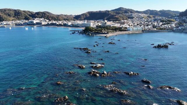 森戸海岸と町並み - 神奈川県三浦郡,日本