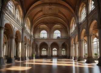 Fototapeta premium Grand atrium with ornate vaulting and columns, temple, architecture