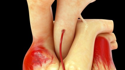 Coronary bypass graft with heart 3d illustration