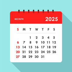 2025 Calendar Long Shadow Icon On Blue Background Vector Illustration