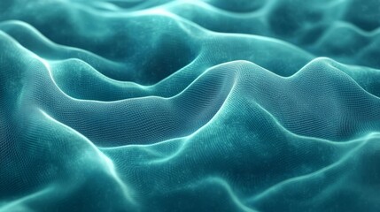 Obraz premium Turquoise mesh background with a blue-green blur gradient and grainy noise texture, dynamic and fluid movement 
