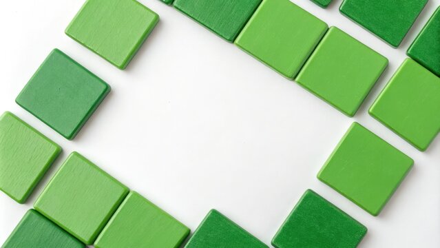 Green rectangle blocks creating a geometric pattern on a white background, square shapes, geometric patterns