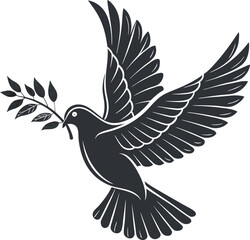 Obraz premium Silhouette of a Dove with Olive Branch Symbol of Peace