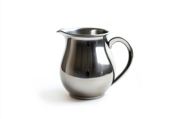 Stylish stainless steel water pitcher showcasing sleek design and reflective finish against a pristine white backdrop for kitchen elegance