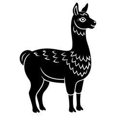 Cute Silhouette of a Llama line art vector cartoon illustration