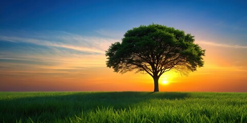 Fototapeta premium Silhouette of a tree in front of a serene background with seamless grass