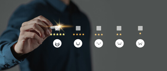 Customer review satisfaction feedback survey concept, User give rating to service experience on...