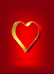 Red festive background, postcard, cover with heart-shaped ribbon. Valentine's Day. Valentine's Day. Red gold heart