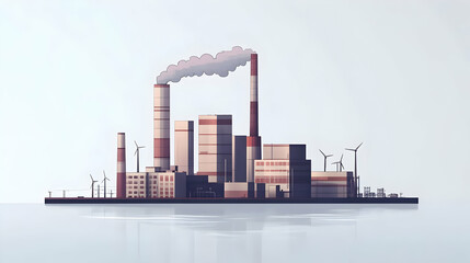 Obraz premium Coastal factory emitting smoke, wind turbines