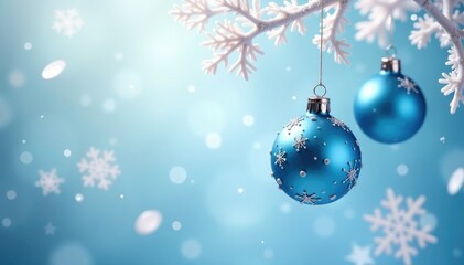 Delicate blue and white ornaments in the shape of snowflakes suspended in mid-air, white, ornament shapes, decorative details