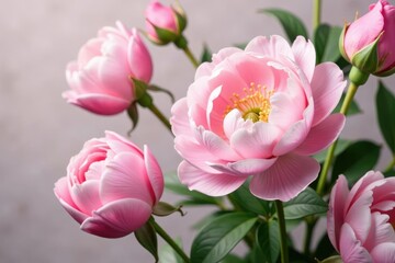 Delicate peonies and garden roses in a soft pastel palette, roses, peonies