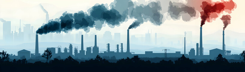 Fototapeta premium Cityscape Industrial Smog Pollution