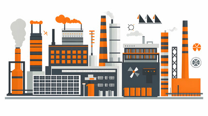 Obraz premium Industrial plant processing citrus, city background, infographic