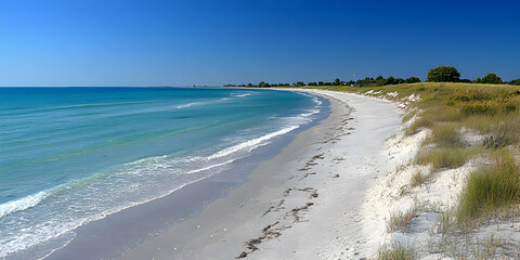 Sandy beach, turquoise sea, dunes, summer