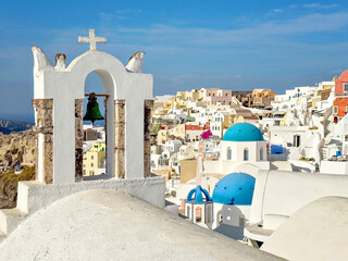 Panoramic view of Santorini, Cyclades Island, Greece. Beatuiful Oia village.