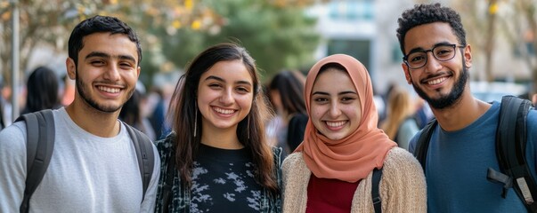 Happy young adults smiling outdoors in casual attire on a sunny day