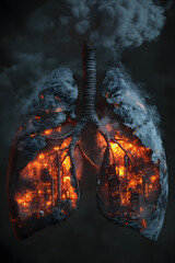 Human lungs with industrial pollution and operating industries