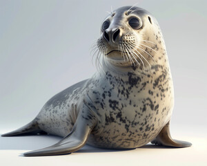 Naklejka premium Photorealistic depiction of a seal resting on a white background in daylight
