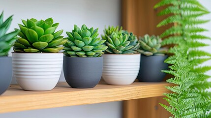 Obraz premium Indoor gardening idea. Vibrant succulents in stylish pots, adding a touch of nature to modern interiors.