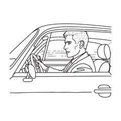Man Driving Car Digital Design - Clean Line Art of Man Driving - Man Driving Car Vector - Man Driving Car Doodle - Car Illustration - Man Driving Car Line Art
