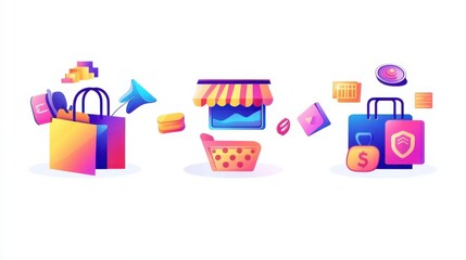 Marketing and promotion abstract concept vector illustration set. Consultative sales, purchase agreement, retail markdown, terms and conditions, product price, b2b selling, discount abstract metaphor