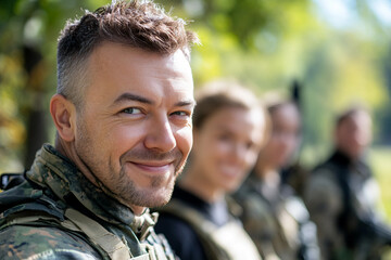 Fototapeta premium Close-Up of Paintball Players in Action, Wearing Protective Masks and Gear, Generative AI art