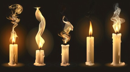 Fototapeta premium Realistic 3D Flaming Candles Wax Burning Candle Flame