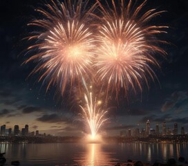 Grand and vibrant fireworks lighting up the night, explosion, fireworks