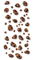 Obraz premium Roasted coffee beans falling, white background, food photography, website banner
