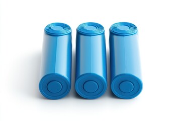 Three blue cylindrical objects arranged in a row, likely containers or batteries.