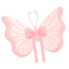 3D Glossy Pink Coquette Butterfly with Bow 