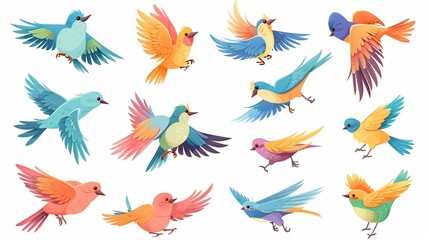 Exotic Cartoon Bird Set in Beautiful Sky - Professional Illustration