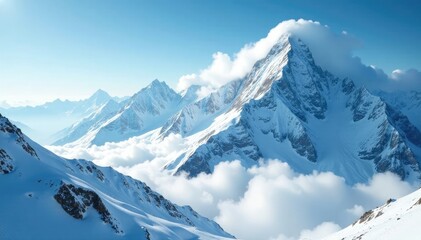 Fototapeta premium A massive snowstorm clouds the mountain range with swirling snowflakes, snowstorm, drifting snow
